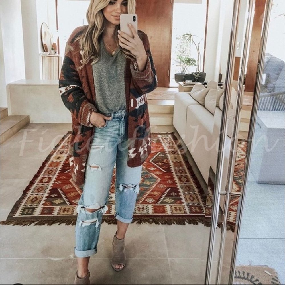 New Native Boho Blanket Cardigan Sweater Coat - Picture 2 of 7